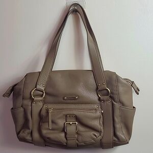 MK Michael Kors Austin Taupe Large Leather Beige Purse Satchel Women Bag RARE